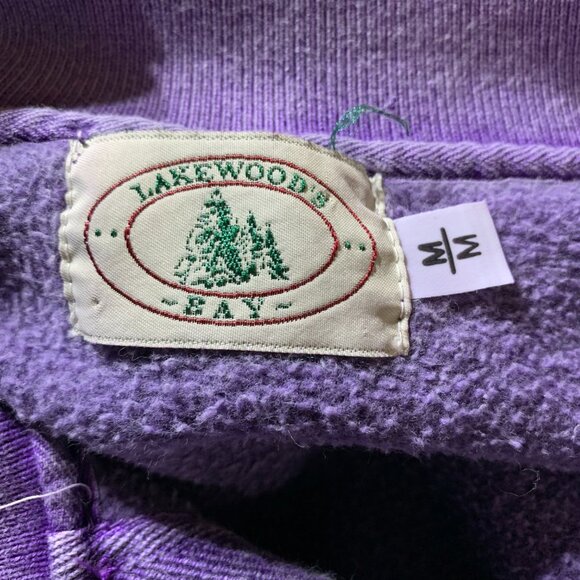 Vintage Embroidered Wolf Sweatshirt Mens M Purple 1/4 Button Collar Pullover 90s - Picture 7 of 14